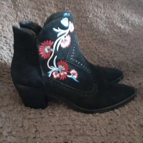 REBECCA MINKOFF-LULU-Embroidered Black Suede Boots-8.5M-Excellent - Picture 4 of 7
